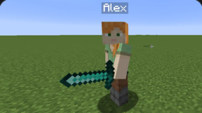 Alex holding a diamond sword in the left hand.